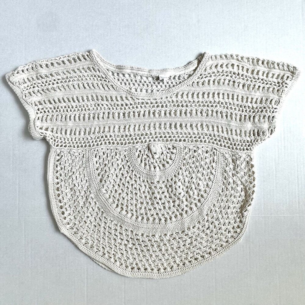 White Beige Crochet Knit Top Tunic Women’s Sm/Med Boho Cover Up Summer